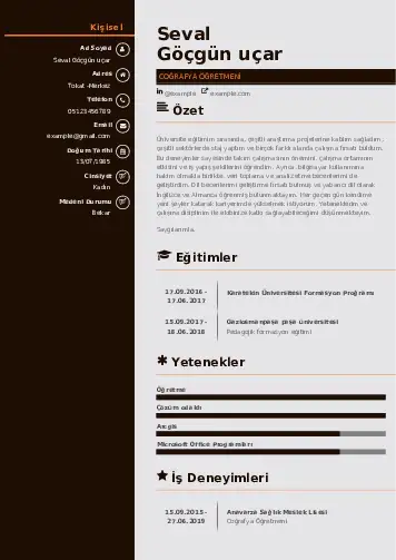 Coğrafya Öğretmeni CV Örnekleri cv indir